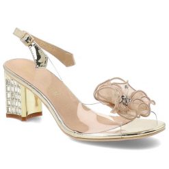 Złote Sandały S.Barski Eleganckie Obuwie Żelki Damskie. Żółte sandały S.BARSKI, z aplikacjami, eleganckie, bez obcasa, na obcasie, bez zapięcia. Za 199.00 zł.