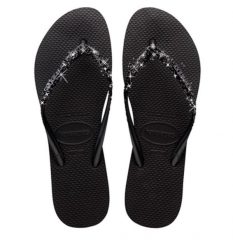 Klapki Havaianas Model Slim Glitter Ii Kolor Czarny. Czarne klapki Havaianas, bez wzorów, z gumy, bez obcasa. Za 158.90 zł.