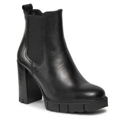 Sztyblety Tamaris. Czarne botki Tamaris, bez wzorów, bez obcasa, na słupku, bez zapięcia. Za 489.99 zł.