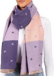 X2 Szalik Cashmirillo 70 x 200 cm - wzór w serca - Liliowy i Różowy. Fioletowe szaliki X2, na jesień, bez wzorów, z kaszmiru. Za 119.00 zł.