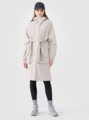 4F Parka przejściowa membrana 8000 damska - beżowa L. Brązowe parki 4f, l, z dzianiny, z kapturem. W wyprzedaży za 249.99 zł.