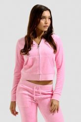 JUICY COUTURE Różowa bluza damska Robertson Hoodie, Rozmiar S. Czerwone bluzy sportowe Juicy Couture, s, bez wzorów, bez kaptura. W wyprzedaży za 259.99 zł.
