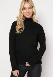 Czarny Asymetryczny Golf ze Ściągaczami Averssa. Czarne golfy Born2be, m, bez wzorów, bez ramiączek. Za 84.99 zł.