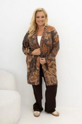 Sweterkowy kardigan Slow Moments brązowy w rdzawy print kwiatowy Plus Size Oversize. Brązowe kardigany Moda Size Plus Iwanek, l, bez wzorów, z dzianiny. Za 179.90 zł.