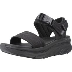 Sandały SKECHERS DLUX WALKER Czarny. Czarne sandały Skechers, bez wzorów, z tkaniny, bez obcasa, bez zapięcia. Za 253.99 zł.