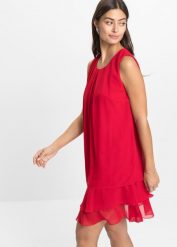 Sukienka szyfonowa z poliestru z recyklingu. Niebieskie sukienki bonprix, bez wzorów, z szyfonu, eleganckie, bez kołnierzyka, bez ramiączek. Za 54.99 zł.