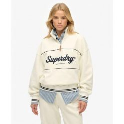 Damska bluza rozpinana z zamkiem 1/4 Superdry Country Club. Białe bluzy Superdry, bez wzorów, bez kaptura. Za 342.35 zł.