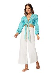 Ipanima Bluzka w kolorze jasnożółto-turkusowym rozmiar: 38/40. Niebieskie bluzki Ipanima, bez wzorów, bez kołnierzyka, bez ramiączek. Za 43.99 zł.