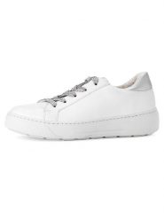 Gabor Skórzane sneakersy w kolorze srebrno-białym rozmiar: 38. Białe trampki Gabor, bez wzorów, ze skóry, bez zapięcia. Za 272.95 zł.
