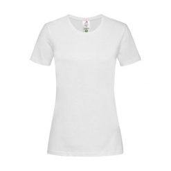Damska Klasyczna Koszulka Organiczna O Dopasowanym Kroju. Białe bluzki STEDMAN, xl, bez wzorów, klasyczne, bez kołnierzyka, bez ramiączek. Za 38.99 zł.