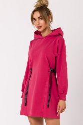 Sukienka bawełniana trapezowa jak bluza z kapturem fuksja. Czerwone bluzy Sukienki.shop, xl, bez wzorów, z bawełny, z kapturem. Za 309.00 zł.