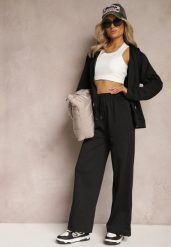Czarny Luźny Komplet Dresowy Szerokie Spodnie i Bluza z Kapturem Gossame. Czarne bluzy Renee, m, bez wzorów, z dresówki, z kapturem. Za 89.99 zł.