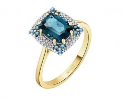 Pierścionek z żółtego złota z brylantami i topazami London Blue - próba 585. Niebieskie pierścionki Apart, z brylantem, złote. Za 5,490.00 zł.