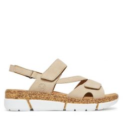 Sandały Rieker. Brązowe sandały Rieker, bez wzorów, bez obcasa, na płaskiej podeszwie, bez zapięcia. Za 259.99 zł.
