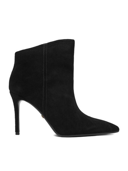 GINO ROSSI Botki EO-003X-3L401-S Czarny. Czarne botki Gino Rossi, bez wzorów, ze skóry, bez obcasa, na szpilce, bez zapięcia. Za 379.99 zł.