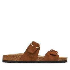 Klapki ONLY Shoes. Brązowe klapki ONLY SHOES, bez wzorów, bez obcasa. Za 129.99 zł.