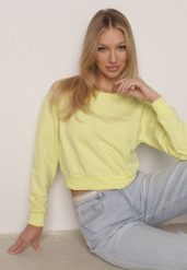 Jasnozielona Bluza z Dodatkiem Bawełny Wykończona Ściągaczami Evilaya. Zielone bluzy Born2be, l, bez wzorów, z bawełny, bez kaptura. Za 39.99 zł.