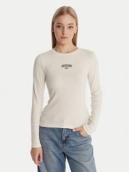 Guess Jeans Bluzka W6RP22 KA0H1 Écru Slim Fit. Bluzki Guess Jeans, xs, z aplikacjami, z bawełny, bez kołnierzyka, bez ramiączek. Za 169.99 zł.