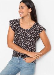 T-shirt z mieszanki wiskozy. Czarne t-shirty bonprix, bez wzorów, z wiskozy, bez kołnierzyka, bez ramiączek. Za 59.99 zł.