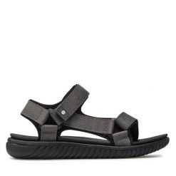 Sandały Hi-Tec. Szare sandały Hi-tec, bez wzorów, bez obcasa, na płaskiej podeszwie, bez zapięcia. Za 79.99 zł.