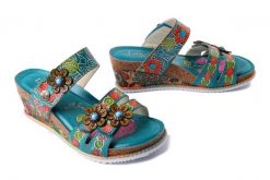 LAURA VITA 0006694 BONITO19 turquoise, klapki damskie. Klapki Laura Vita, bez wzorów, ze skóry, bez obcasa, na koturnie. Za 276.43 zł.