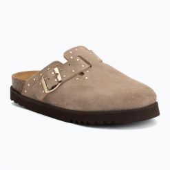 Klapki damskie Scholl Beatriz Suede. Brązowe klapki Scholl, bez wzorów, z materiału, bez obcasa. Za 529.99 zł.