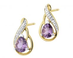 Kolczyki z żółtego złota z diamentami i ametystami - próba 585. Żółte kolczyki Apart, z ametystem, złote. Za 1,190.00 zł.