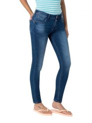 Timezone Dżinsy "Sanya" - Skinny fit - w kolorze niebieskim rozmiar: W28/L32. Niebieskie jeansy Timezone, l, z aplikacjami. Za 145.26 zł.