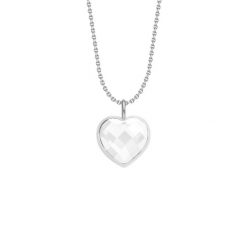 Naszyjnik z sercem z mlecznym kryształem na posrebrzanym łańcuszku. Białe naszyjniki Lilou, posrebrzane. Za 178.00 zł.