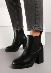 Czarne Botki na Obcasie w Stylu Sztybletów z Gumką Realine. Czarne botki Born2be, bez wzorów, z jeansu, bez obcasa, na obcasie, bez zapięcia. Za 149.99 zł.