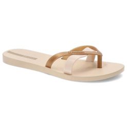 Beżowe Japonki Ipanema Modne Obuwie Damskie. Brązowe klapki Ipanema, bez wzorów, z materiału, bez obcasa. Za 79.99 zł.