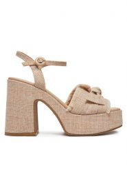 DeeZee Sandały F23858-35 Beżowy. Brązowe sandały DeeZee, bez wzorów, z materiału, bez obcasa, na słupku, bez zapięcia. Za 159.99 zł.