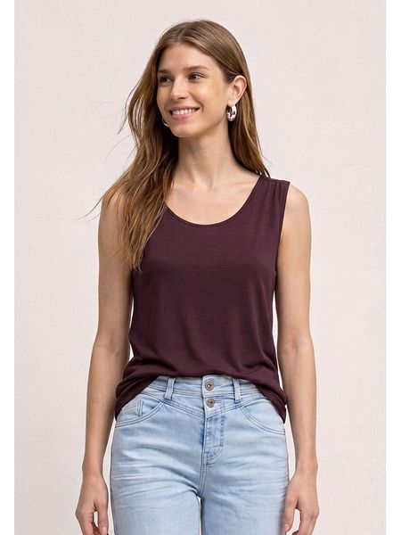 Street One Top w kolorze ciemnofioletowym rozmiar: 36. Różowe topy Street One, bez wzorów, bez kołnierzyka, bez ramiączek. Za 55.95 zł.