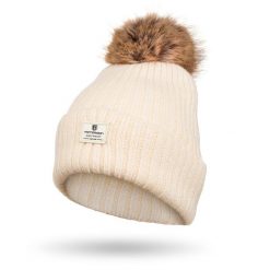 Czapka beżowa Peterson PTN HAT-08. Brązowe czapki Peterson, z aplikacjami, z dzianiny. Za 44.00 zł.