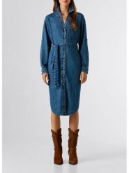 Pepe Jeans Sukienka dżinsowa "Angie" w kolorze niebieskim rozmiar: L. Niebieskie sukienki Pepe Jeans, na co dzień, l, bez wzorów, z bawełny, bez kołnierzyka, bez ramiączek, midi, proste. Za 219.08 zł.