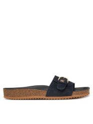 Tommy Hilfiger Klapki FW0FW08809 Granatowy. Niebieskie klapki TOMMY HILFIGER, bez wzorów, ze skóry, bez obcasa. Za 309.99 zł.