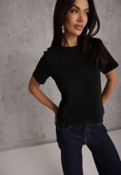 Czarny Casualowy T-shirt z Bawełny Nealiara. Czarne t-shirty Renee, m, z aplikacjami, z bawełny, bez kołnierzyka, bez ramiączek. Za 69.99 zł.