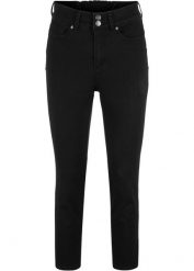 Dżinsy slim fit, ze średnim stanem i elastyczną gumką w talii. Czarne jeansy bonprix, bez wzorów. Za 127.99 zł.