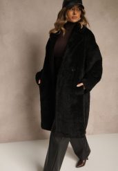 Czarny Płaszcz Teddy o Dwurzędowym Kroju Oversize Azzena. Czarne płaszcze Renee, l, bez wzorów, z jeansu, bez kaptura. Za 339.99 zł.