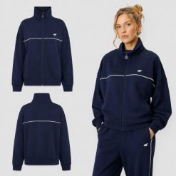 BLUZA DAMSKA DRESOWA 4F SPORTOWA TRENINGOWA NA CO DZIEŃ KOLOR NIEBIESKI. Niebieskie bluzy 4f, l, bez wzorów, z bawełny, bez kaptura. Za 132.85 zł.