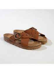 BACKSUN Klapki "Bari" w kolorze jasnobrązowym rozmiar: 39. Brązowe klapki Backsun, bez wzorów, z materiału, z otwartym noskiem, bez obcasa. Za 130.99 zł.