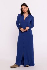Niebieska Maxi Sukienka Wiskozowa z Guzikami. Niebieskie sukienki MOE, l, bez wzorów, z elastanu, bez kołnierzyka, bez ramiączek, maxi. Za 361.90 zł.