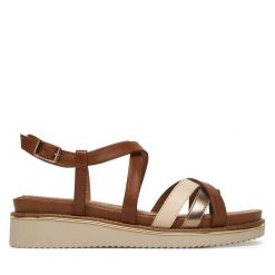 Sandały Tamaris. Brązowe sandały Tamaris, bez wzorów, bez obcasa, na płaskiej podeszwie, bez zapięcia. Za 369.99 zł.