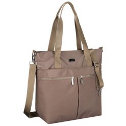 Jednokomorowa, beżowa shopperka damska zamykana suwakiem Peterson PTN CTY-19. Brązowe shopper Peterson, bez wzorów, bez dodatków. Za 89.99 zł.
