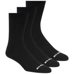 Skarpetki sportowe dla dorosłych 3pk Unisex Non Terry Crew. Czarne skarpety Skechers, bez wzorów, z bawełny. Za 49.99 zł.