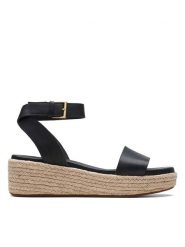 Clarks Skórzane sandały "Kimmei Ivy" w kolorze czarnym na koturnie rozmiar: 40. Czarne sandały Clarks, bez wzorów, z otwartym noskiem, bez obcasa, na koturnie, bez zapięcia. Za 257.45 zł.