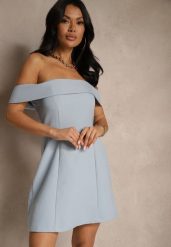 Jasnoniebieska Koktajlowa Sukienka Bandeau z Zakładką Przy Dekolcie Milzemis. Niebieskie sukienki Renee, na imprezę, na lato, l, w ażurowe wzory, klasyczne, bez kołnierzyka, bez ramiączek, mini. Za 119.99 zł.