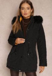 Czarno-Żółta Kurtka Dwustronna Pikowana z Kapturem z Futerkiem Armenia. Czarne kurtki Renee, l, bez wzorów, z jeansu, z kapturem. Za 254.99 zł.