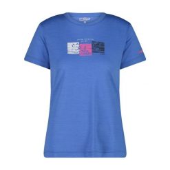 Damski T-shirt z okrągłym dekoltem z wełny merino CMP. Niebieskie t-shirty CMP, bez wzorów, z wełny, bez kołnierzyka, bez ramiączek. Za 261.30 zł.