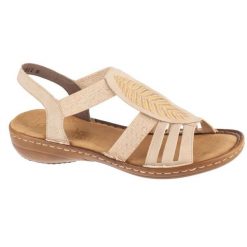 Sandały Rieker Sandals 608C0-62 beżowy. Brązowe sandały bez wzorów, z gumy, z otwartym noskiem, bez obcasa, bez zapięcia. Za 363.88 zł.